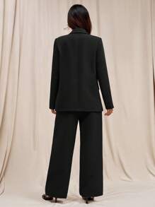 SHEIN PETITE Bộ vest ba mảnh dành cho nữ, bao gồm áo khoác vest + áo vest vest + quần vest, đi làm và thanh lịch, có thể sử dụng trong mọi mùa Thu/Đông - màu đen - Xem 2