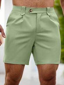 Manfinity Homme Pantalones cortos de hombre con bolsillos en diagonal de color liso - Verde - Ver 6