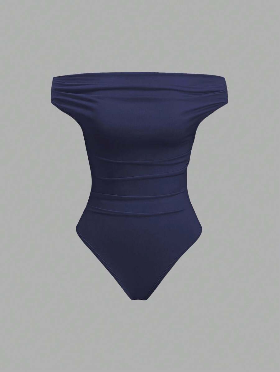 Sweetra 1pc Off-The-Shoulder Fitted & Comfy Bodysuit, Versatile - Dusty Blue - View 1