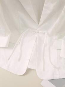 SHEIN Clasi Blazer de solapa de jacquard de manga 3/4 talla grande para verano - Blanco - Ver 5