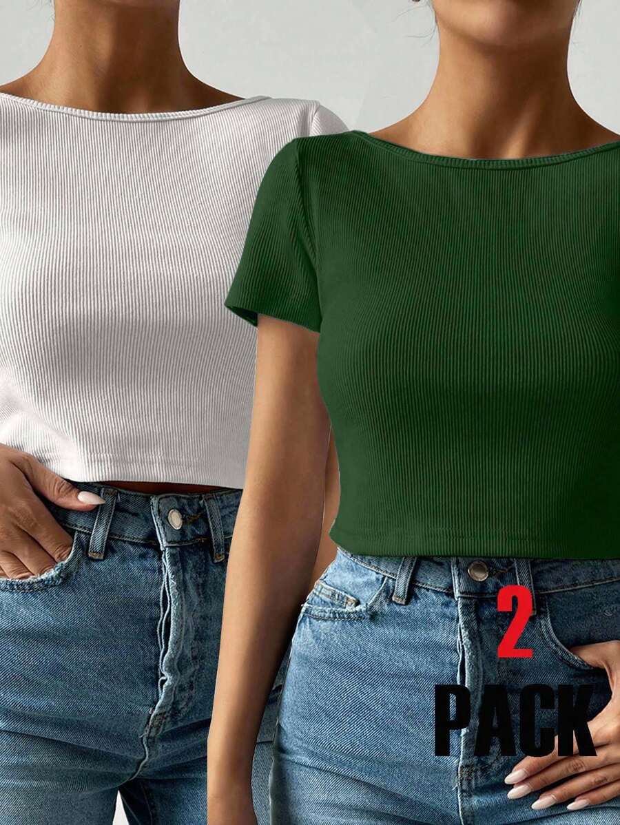 SHEIN Cottnline 2pcs T-Shirt Set, Black & White Basic Casual Relaxed Cool Cute - Multicolor - View 1