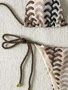 Swim Vcay Women All-Over Print Halter Twist Front Split Bikini Set For Summer Beach Vacation