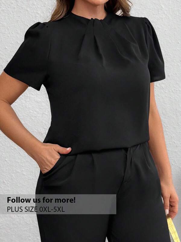 Firerie Plus Solid Puff Sleeve Blouse