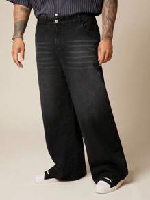 EASEVO 大码男式休闲街头风格贴袋宽松牛仔裤 - 黑色 - 查看 4