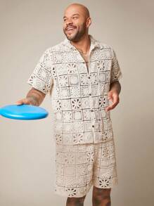 EASEVO Plus Size Men's Casual Loose Knitted Shirt And Shorts Set, For Fall Winter