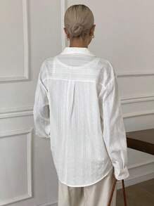 Livesso 女式蕾丝圆点长袖衬衫，夏季 - 米色 - 查看 2