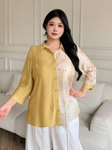 Modelyn 大码优雅通勤拼色花卉印花衬衫 - 彩色 - 查看 5