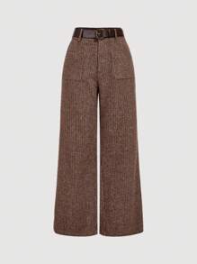 SHEIN MOD 女式格子双口袋休闲皮带复古裤