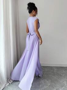 Rafferiza 新款法式女式无袖连体裤，夏季优雅奢华垂坠修身连体裤 - 紫色 - 查看 2