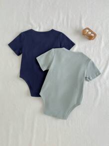 Loomiva 2件套男婴纯色柔软针织圆领短袖连体衣套装