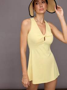 Activina 女式纯色露背细肩带扭纹休闲夏季运动连衣裙