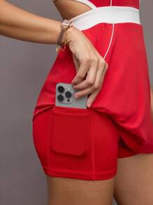 Activina 女式休闲运动网球撞色边拉链半拉链连衣裙 - 紅色 - 查看 7