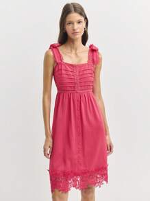 Nöista Vestido médio na cor rosa com detalhes em renda e botões na frente. Perfeito para um look de verão à noite, vestido de primavera, feriados, roupa de praia, férias de luxo, saída, casamento, festa, festival, feriado, verão. - Pink - Visão 3