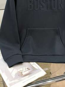 SHEIN Tween Boy Casual Hoodie Sweatshirt With Oversized Letter & Graphic Print, Loose Fit, Suitable For Spring, Summer, Autumn, Winter Outdoor, School, Street, Party And Home Leisure, Boys Hoodie, Teen Hoodie, Navy Blue Hoodie Fall