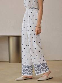 Seusyu Summer Elegant All-Over Print Elastic Waist Casual Pants Fall Cloth For Women - Multicolor - View 5