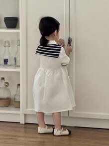 SHEIN Baby Girl Fashion College Style Long Sleeve Dress With Matching Shawl Set, Suitable For Daily Wear, Outings And School - Multicolor - View 2