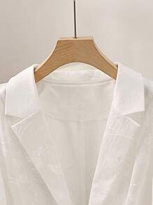 SHEIN Clasi Blazer de solapa de jacquard de manga 3/4 talla grande para verano - Blanco - Ver 4