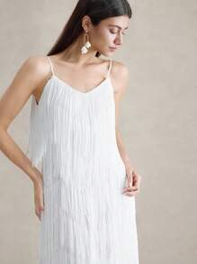 Briarwyn 女式无袖纯色层叠流苏长裙，优雅夏季时尚秋季女装老款服装全白派对服装女士约会夜服装女士度假服装女士俱乐部服装女士性感 - 白色 - 查看 7