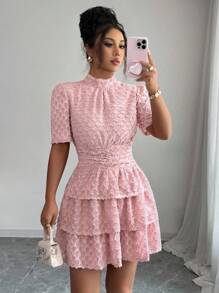Elenzga Vestido Elegante de Cor Sólida com Bainha em Peplum e Ajuste Slim para Mulheres - Rosa chiclete - Visão 5