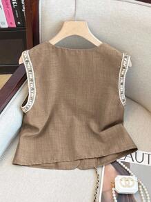 SHEIN Clasi Áo sơ mi không tay cho nữ, thường ngày & đi nghỉ, xuân/hè - màu nâu - Xem 2