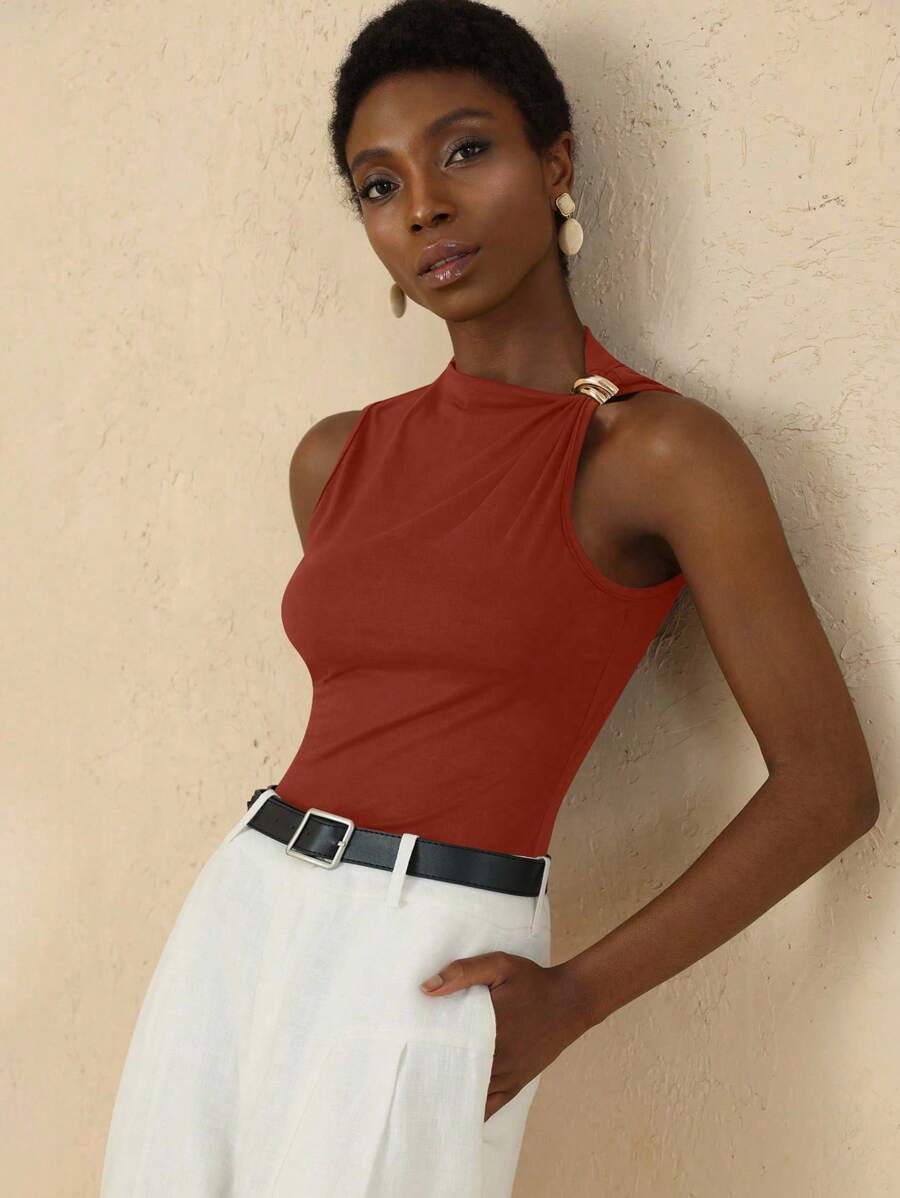 Vesra Top sin mangas con decoración metálica de moda para el verano - Color caoba - Ver 1