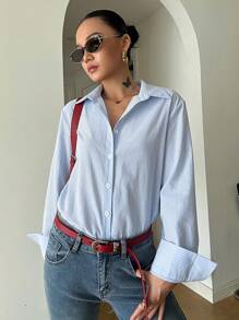 DAZY Camisa de mujer de manga larga a rayas, de moda y apropiada para el verano
