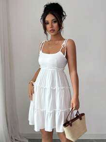 Elenzga Swiss Dot Frill Trim Cami Dress Vacation Beach Outfits Women