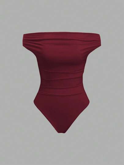 Sweetra 1 pieza Body ajustado de hombros descubiertos, versátil y cómodo