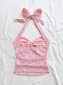 Soleia 女士度假花卉纹理针织 V 领花卉金属纽扣修身吊带背心，适合约会、下午茶、海滩、游轮、城市旅行、音乐节、派对、波西米亚风的休闲装 - 淺粉色 - 查看 2