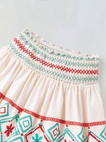 Maija Kids Maija Kids 舒適的黏膠纖維杏色裙子，適合年輕女孩，配有時尚的鬆緊腰帶和彩色波西米亞幾何印花，適合夏季度假 - 杏色 - 查看 5