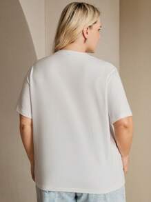 Anewsta Women Summer Elegant Niche Design Sequins Embroidered White Short Sleeve T-Shirt, Slim Fit - Blue - View 7