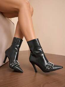 Daringsoles Bottes à talon haut à bout pointu  marron café, style élégant western, bottes montantes pour les fêtes, l'esthétique académique - Noir - Voir 5