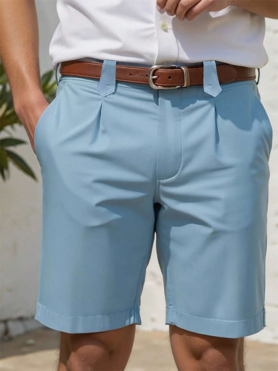 Manfinity Mode 男士纯色斜口袋短裤 - 薄荷藍 - 查看 1