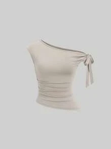 Sweetra Bộ 3 Áo thun nữ màu trơn thắt nút vai thường ngày - Nhiều màu - Xem 3