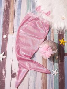 SHEIN 新生女婴闪亮美人鱼尾裙摄影道具套装 - 彩色 - 查看 2