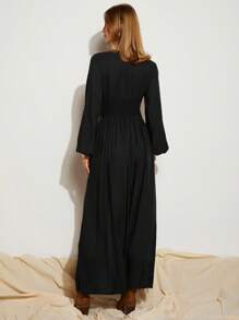 COSMINA Women's Elegant Brown High Slit Dress, Long Sleeve For Vacation, Four Seasons - Black - View 2