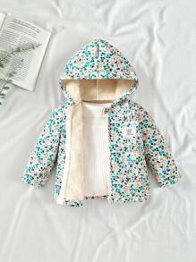 SHEIN Vintaside Kids Veste d'hiver à capuche avec motif floral vintage pour bébés filles, doublure thermique, style casual