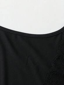 Sweetra Plus Size Fashionable V-Neck Lace Patchwork See-Through Sexy Dress  Vintage - Black - View 4