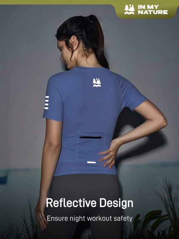 In My Nature Rucsac de damă pentru primăvară/vară cu bandă reflectorizantă, imprimeu cu slogan personal și buzunar cu fermoar, tricou, sporturi în aer liber