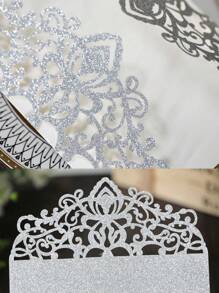 20 件婚礼请柬，DIY 镂空玫瑰形金色闪光婚礼请柬，附信封和回复卡，预扎缎带，适用于结婚周年纪念、新娘送礼会、订婚派对、宴会、夏季生日礼物、海滩返校学校用品、房间装饰 - 銀色 - 查看 4