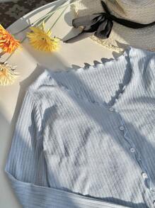 Comfortcana Plus Lettuce Trim Button Front Tee