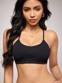 SuitURBody Women's Casual Plain Black Criss Cross High Stretch Bralette - Black - View 4