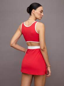 Activina 女式休闲运动网球撞色边拉链半拉链连衣裙 - 紅色 - 查看 2