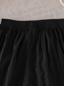 Genkimix Kids Pantalones cortos deportivos anchos de estilo suelto con parches de encaje, versión coreana de moda casual para niñas preadolescentes en verano