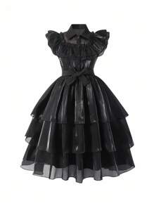 Váy dự tiệc sang trọng, thanh lịch cho bé gái tuổi mới lớn cho những dịp đặc biệt, sinh nhật, giáng sinh, halloween - màu đen - Xem 4