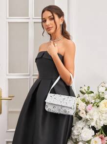 SHEIN Belle Túi xách cầm tay nữ sang trọng, quyến rũ, thanh lịch, lấp lánh, Túi buổi tối cho nữ, Quý cô, Phụ nữ, Sinh viên đại học, Cô dâu, Phù dâu, Khách dự tiệc cưới, Tuần trăng mật, Tiệc tùng, Vũ hội, Đám cưới, Câu lạc bộ, Hẹn hò, Buổi tối, Đêm hẹn hò (Họa tiết ngẫu nhiên) - Bạc - Xem 8