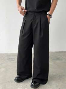 Claim Dot 男士成熟街头风格褶皱三扣宽松阔腿裤