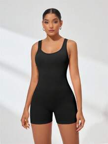 Gameset SHEIN Sport Women's Fitness One-Piece Jumpsuit Yoga Clothes Dancewear Slim Fit - Black - View 3