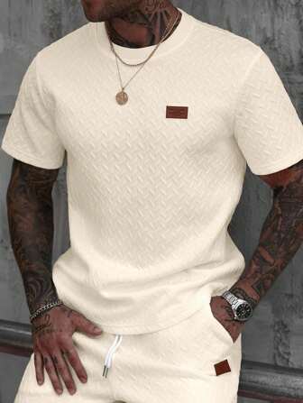 Manfinity CasualCool Herren Sommer Jacquard Rippkragen Kurzarm T-Shirt, feines Geschenk für Freund oder Ehemann, sehr geeignet für den täglichen Lässig Sommer-Look, passend für den Strandurlaub, modisches und vielseitiges Lässig T-Shirt für Herren