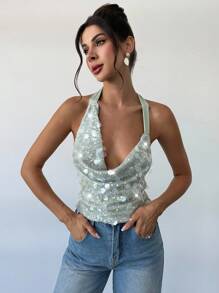 Firerie 女士绿色不对称垂坠领口前系带露背上衣，性感，适合派对、音乐节、春夏、海滩、通勤、优雅、性感、度假、波西米亚风、夏威夷风、音乐节、浪漫、约会、派对、婚礼季、毕业典礼、表演、情人节、教师节、母亲节、返校 - 綠色 - 查看 6